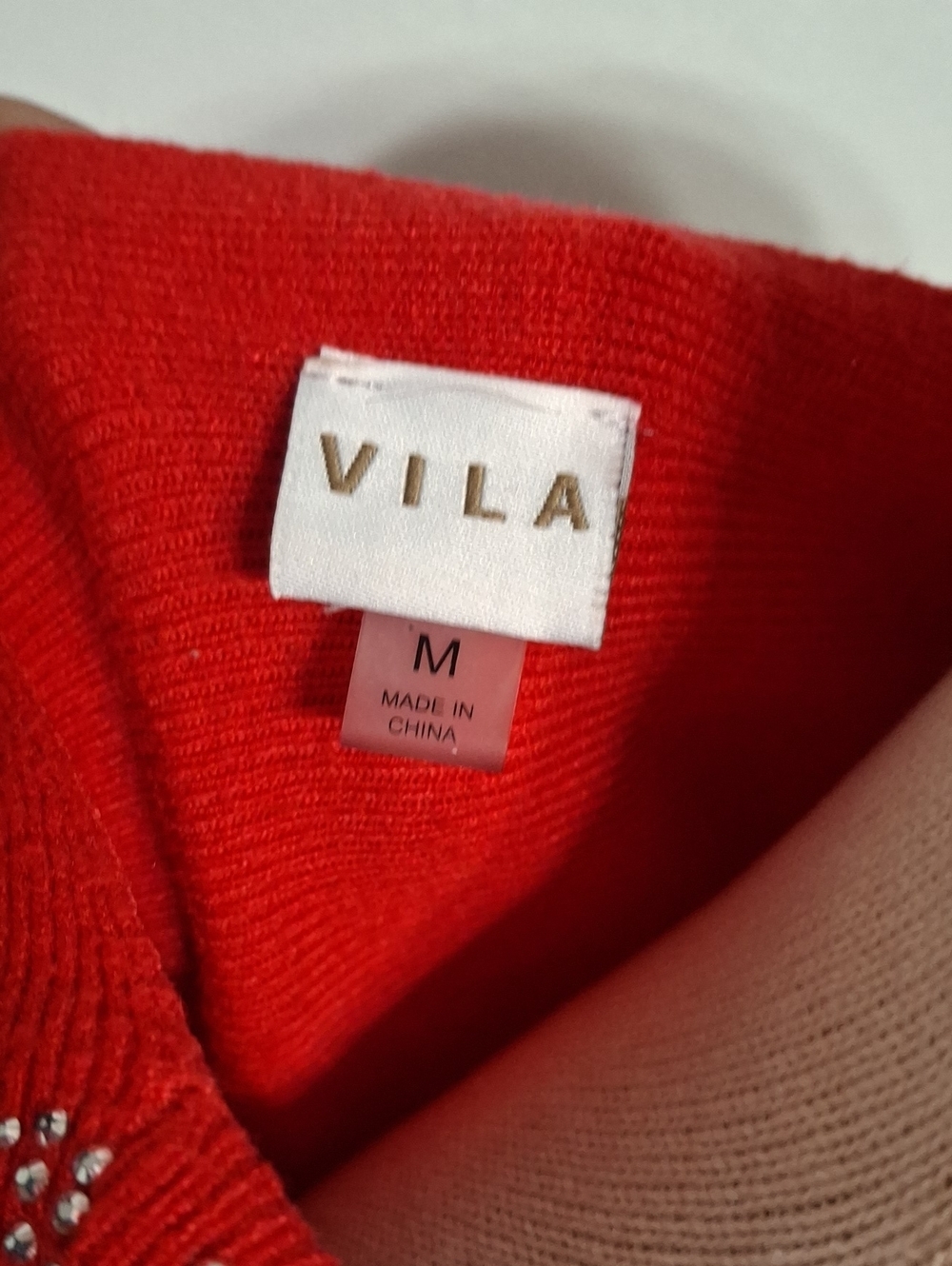 VILA Red Knit Sweater with Rhinestone Accents- W Sz Medium - Picture 5 of 6